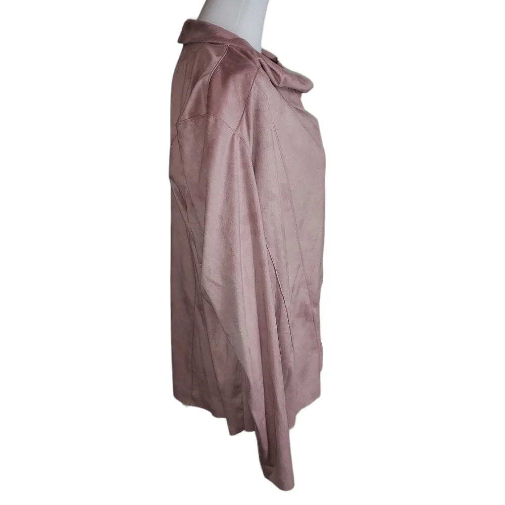 Pink Faux Suede Moto Jacket Sz XXL Drape Collar Lightweight Full Zip Stretch NEW